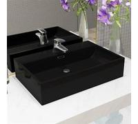 vidaXL Lavabo Céramique avec trou pour robinetterie Noir 76 x 42,5 x 14,5 cm