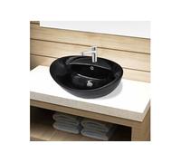 vidaXL Lavabo céramique Ovale 141921 avec trou de robinet et trop-plein Noir