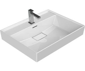 Vasque sur socle mural en céramique, dimensions 100x48x10 cm, avec trop-plein et trou de robinet