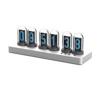 Vastarry Nixie Horloge tube phosphorescente avec écran couleur IPS Horloge numérique avec 6 ensembles de réveils, 7 modes, 12 images personnalisées, contrôle Web, aucune application requise (argenté)