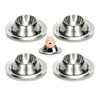 Vastsea 4 Pièces Coquetiers en Acier Inoxydable, Support Doeufs de Coquetier Empilable Poli, Ensemble de Coquetiers, Convient pour la Maison, la Cuisine, Le Lave-Vaisselle(Argent)