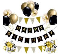 Vauki Kit de décoration de fête d'anniversaire, 33 pièces, avec ballons noirs, dorés, argentés, guirlande d'anniversaire, convient pour mariage, anniversaire et vacances, décoration du Nouvel An
