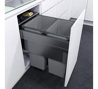 VAUTH-SAGEL Envi Space XX Pro KB Poubelle de cuisine encastrable avec fixation avant, 450 mm, avec amortisseur et fermeture automatique, bac de 2 x 35 l, en plastique/acier, gris lave