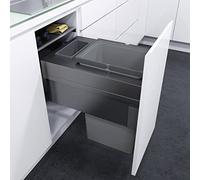 VAUTH-SAGEL Envi Space XX Pro KB Poubelle encastrable avec fixation avant, pour cuisine, avec amortisseur et fermeture automatique, bac de 35 l, en plastique/acier, gris lave