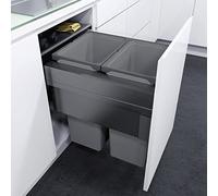 VAUTH-SAGEL Envi Space XX Pro Poubelle encastrable avec fixation avant, KB, 500 mm, pour cuisine, avec amortisseur et fermeture automatique, bac de 2 x 35 l, en plastique/acier, gris lave