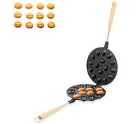 VAVPUP Moule à biscuits en forme de noyer avec manche en bois, 16 trous en alliage d'aluminium, moule à biscuits en noyer polyvalent, forme antiadhésive, efficace (noir)