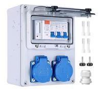 VAYALT Répartiteur mural pré-câblé avec compteur d'électricité, répartiteur de courant de construction avec disjoncteur FI + LS, 2 prises Schuko 230 V, boîtier étanche IP67, boîte de distribution pour