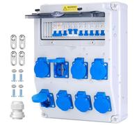 VAYALT Répartiteur mural pré-câblé - Répartiteur de courant de construction avec interrupteur FI 63 LS - Disjoncteur de protection 16 A - 8 prises Schuko 230 V - Boîtier étanche IP67 - Distributeur