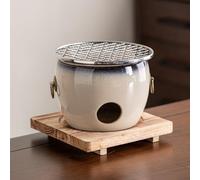 VAYEODEYU Poêle à charbon d'argile Portable multicolore avec plateau en métal tapis en bois Camping extérieur intérieur(White)