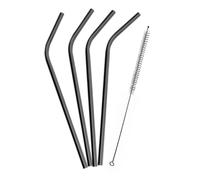VB VIN BOUQUET FIK 1469 Pailles noires en métal réutilisables avec brosse nettoyante, acier inoxydable, écologiques et résistantes, idéales pour boissons froides et chaudes