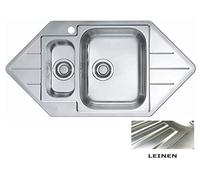 VBChome: Alveus Line 40 Évier d'angle encastrable en lin avec trou de suspension - 985 x 500 mm - 1,5 bac - Pour camping et cuisine - En acier inoxydable