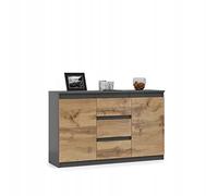 VBChome Commode à 3 tiroirs et 2 Portes - 120 x 35 x 75 cm - Couleur Graphite - sans poignée - Armoire Polyvalente pour Couloir, Chambre, Salon, Chambre d'enfant