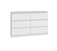 Commode VBChome à 6 tiroirs 120 x 30 x 75 cm blanche Commode sans poignées Armoire multifonctionnelle pour couloir, chambre à coucher, salon, chambre d'enfant Moderne Blanche