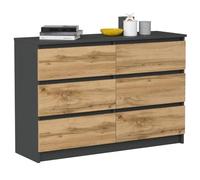 VBChome Commode à 6 tiroirs, en Bois, sans poignée, 120 x 39 x 81 cm, Moderne, Polyvalente, pour Couloir, Chambre à Coucher, Salon et Chambre d'enfant, Facile à Monter