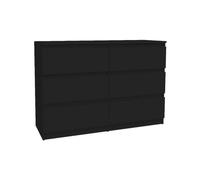 VBChome Commode à 6 tiroirs, entièrement noire, 120 x 39 x 81 cm, commode à tiroirs en bois sans poignée, armoire polyvalente moderne pour couloir, chambre à coucher, salon et chambre d'enfant