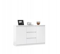 VBChome Commode Blanche - 120 x 35 x 75 cm - 3 tiroirs et 2 Portes - Tiroirs sans poignée - Armoire Polyvalente pour Couloir, Chambre à Coucher, Salon et Chambre d'enfant