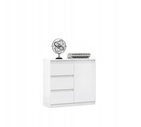 VBChome Commode blanche - 80 x 35 x 75 cm - 3 tiroirs et 1 porte - Tiroirs sans poignée - Armoire polyvalente pour couloir, chambre à coucher, salon et chambre d'enfant