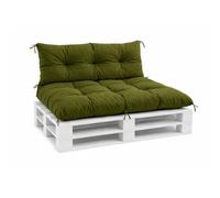 VBChome Coussins pour palettes 120 x 80 et 120 x 40 cm pour palettes Europe, meubles, support de palette, jardin, balcon, 12 couleurs, rembourrage en flocons de mousse, couleur olive, lot de 2