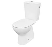 VBChome Support de WC sans rebord en céramique avec fonction réservoir de chasse pour sortie verticale abattant de WC fin en polypropylène avec couvercle d'abaissement automatique évacuation verticale