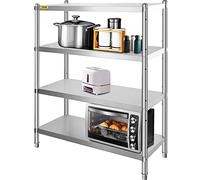 VBENLEM Étagères Inox de Rangement de Cuisine Capacité de Charge 150 kg Table à Épices à 4 Niveaux avec Accessoires d'Assemblage Meuble pour Cuisine Garage Atelier Entrepôt Balcon 122x48x150 cm