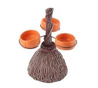 VBESTLIFE Porte-bol à Collation en Résine Citrouille, Bols d'halloween sur Balai avec 3/6 Tasses pour Servir des Collations, Décoration de Fête Intérieure et Extérieure (#2)