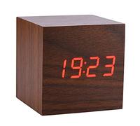 VBESTLIFE Réveil en Bois de 6x6x6cm,Contrôle Électronique d'Affichage à LED et de Température Horloge de Bureau Alarme de Digital(Brun)