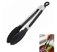 VBK Pince Cuisine, Pince Barbecue résistant, Pince Cuisine Inox Silicone pour Servir Barbecue Buffet Grillade Noir