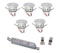 VBLED® Lot de 5 mini spots encastrables 1W, mini spots IP65 blanc chaud avec transformateur LED 12W 12V CC, IP67 (extensible jusqu'à 10 LED