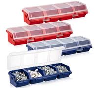 Vbsndhbde Organisateurs de Vis à Compartiments - Bacs Plastiques 4-pcs Kit | Robustes en plastique avec 4 compartiments pour trier vis et boulons; couvercle translucide et 2 loquets pour sécuriser.
