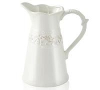 Vbsndhbde Vase Pichet en Céramique Blanche - Déco Ferme Chic pour Maison | Vase Pichet rustique - inspirée de la ferme française, apportant charme campagnard pour intérieur