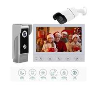 VChics Sonnette vidéo, Kit d'interphone vidéo 7 Pouces for Maison, Sonnette extérieure avec caméra infrarou, Vision Nocturne, interphone Mains Libres étanche bidirectionnel(Set A and CCTV)