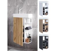 VCM 2-pièces ensemble de meubles de salle de bain WC invités salle de bains lavabo petit étroit Lumia Blanc