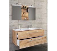 VCM 3-pièces double lavabo 2 meubles de salle de bains ensemble lavabo Budasi miroir 3-pièces double lavabo 2 meubles de salle de bains ensemble lavabo Budasi miroir Brun