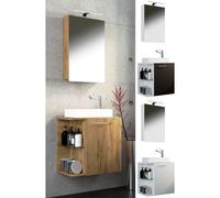 VCM 3-pièces ensemble de meubles de salle de bain WC invités salle de bains lavabo petit étroit Hausa SC Blanc