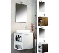 VCM 3-pièces ensemble de meubles de salle de bain WC invités salle de bains lavabo petit étroit Hausa SP Blanc