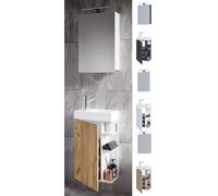 VCM 3-pièces ensemble de meubles de salle de bains WC invités salle de bains lavabo petit étroit Lumia armoire de toilette Blanc