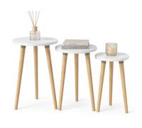 VCM 3-TLG. Beistelltisch Set, Runde Satztische mit Holzfüßen, Ø 34 cm, Wohnzimmertische im Retro-Design - Barilo Blanc