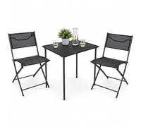 VCM 3-TLG Gartenmöbel Set | Sitzgruppe Essgruppe | 1xTisch, 2X Stühle | Tisch Maße ca. H. 72 x B. 80 x T. 55 cm | Klappbar | Garten Set - Sumila Noir