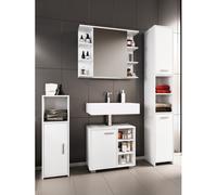 VCM 4 pcs. Meuble de salle de bain complet Armoire de salle de bain Armoire basse Hochschrank Set Zalo I Blanc