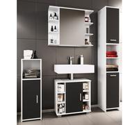 VCM 4 pcs. Meuble de salle de bain complet Armoire de salle de bain Armoire basse Hochschrank Set Zalo ll Noir