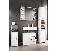 VCM 4 pcs. Meuble de salle de bain complet Armoire de salle de bain Armoire basse Hochschrank Set Zalo lll Blanc