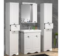 VCM 5 pcs. plan de lavabo largeur 60 cm set de meubles de salle de bain lavabo armoire de toilette armoire haute Landhaus Casalo L Blanc