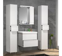 VCM 5 pcs. plan de toilette lavabo 60 cm ensemble de meubles de salle de bain lavabo sans poignée tiroir armoire de toilette armoire haute Silora L Blanc