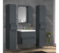 Vcm 5 Pcs. Plan De Toilette Lavabo 60 Cm Ensemble De Meubles De Salle De Bain Lavabo Sans Poignée Tiroir Armoire De Toilette Armoire Haute Silora L