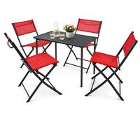 VCM 5-TLG Gartenmöbel Set | Sitzgruppe Essgruppe | 1xTisch, 4X Klappstühle | Tisch Maße ca. H. 72 x B. 80 x T. 55 cm | Garten Set - Sumila 80x55 Rouge