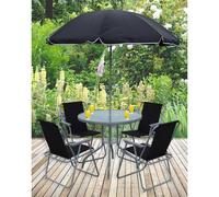Vcm 6 Pcs. Meuble De Jardin Ensemble De Jardin Pliable Groupe De Repas Table De Bistrot Chaise De Jardin Parasol Set Maxola Noir