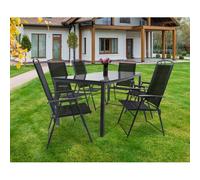 Vcm 7-Pièces De Meubles De Jardin Ensemble De Meubles De Jardin Table En Verre Chaises À Dossier Haut 190s Noir