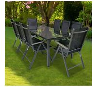 Vcm 9 Pcs. Set De Meubles De Jardin En Alu Verre Ensemble De Jardin Groupe De Repas Table Chaises 190 Sw Noir