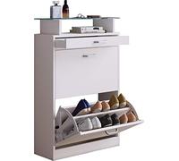 VCM Armoire à chaussures en bois | Dimensions (H x l x P) : 91 x 59 x 22 cm | 2 rabats | Tiroir étroit | Étagère pratique - Sipos M