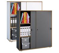 VCM Armoire de Bureau à 3 Compartiments | Armoire à dossiers Moderne à Portes coulissantes | Dimensions : env. H 110 x L 100 x P 37 cm - Salia 3 Compartiments Anthracite